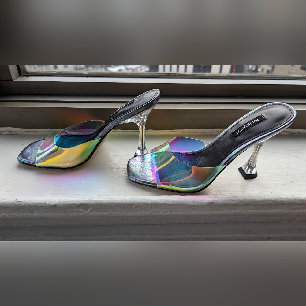 Wondrous Nine West Iridescent Heeled Slide Sandals - Size 7